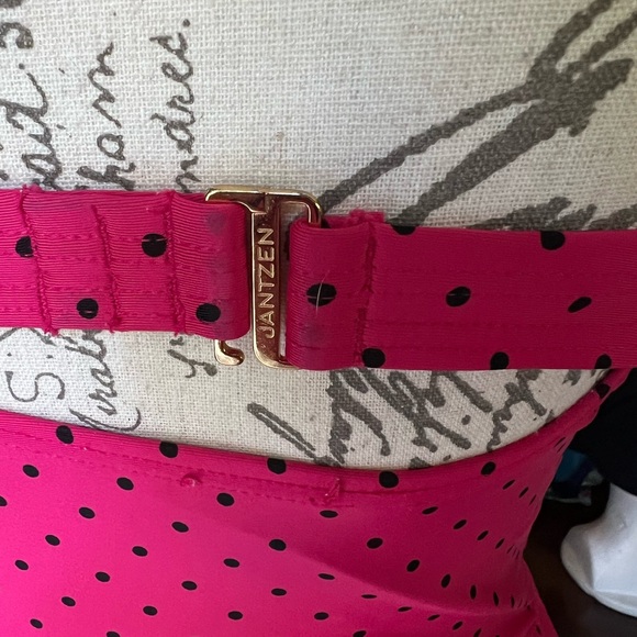 Jantzen One Piece Swimsuit Bathing Suit Strapless Ruffle Hot Pink Polka Dot 14. - Picture 11 of 16